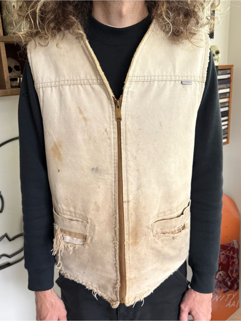 Vintage 80s Carhartt Distressed Sherpa Lined Vest 6SVT USA ~ Size XL